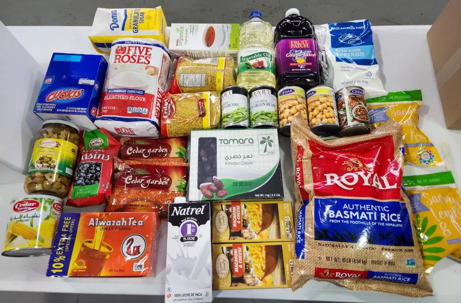 Contents of Islamic Food Bank Ramadan Food Package are shown